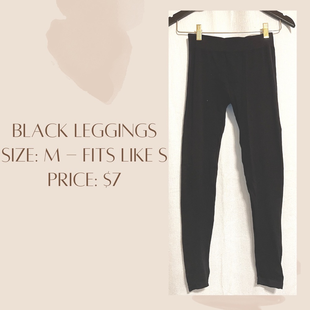 Black leggings size medium but fits like a small. stretchy, soft & breathable
